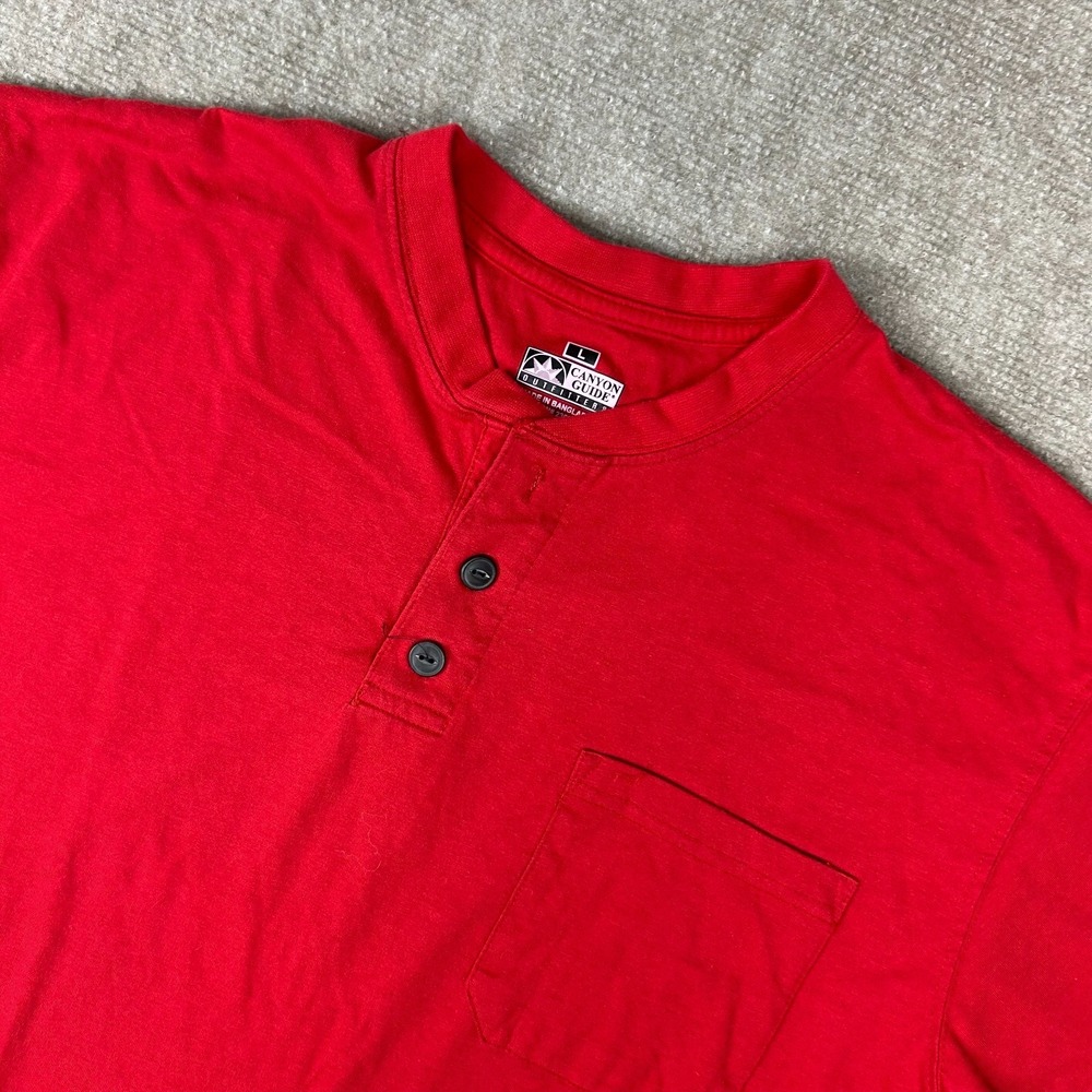 Canyon Guide Outfitters Pocket Henley Shirt Mens Large Red Cotton Everyday Wear